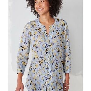 J. Jill Love Linen Womens Size Large 100% Linen 3/4 Sleeve Floral Button Dwn Top